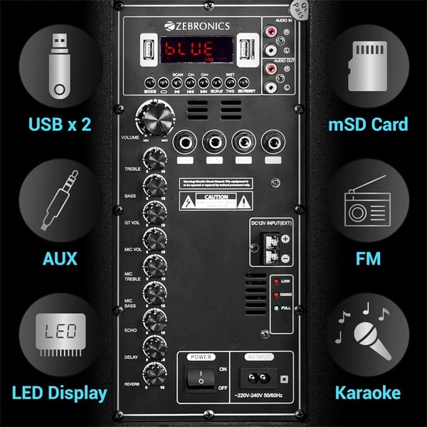 Zebronics Metal PRO Powerful DJ Trolley Speaker With UHF Wireless Mic