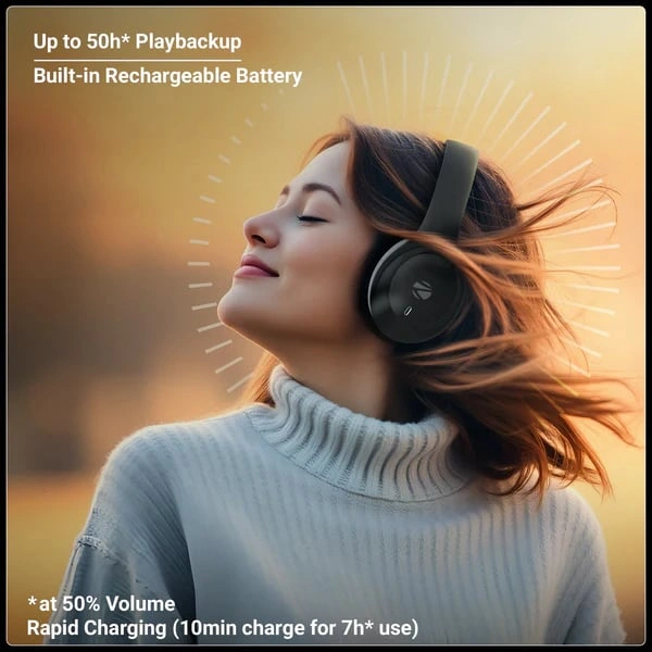 Zebronics Paradise Neo Bluetooth Headphone with Mic - Black - Black, New