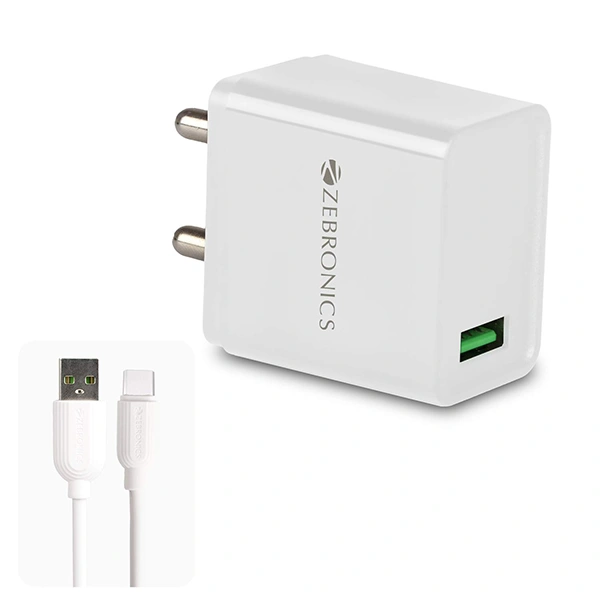 Zebronics Zeb-Ma5311Q 18 W Single Port Charging Adapter - Black, White