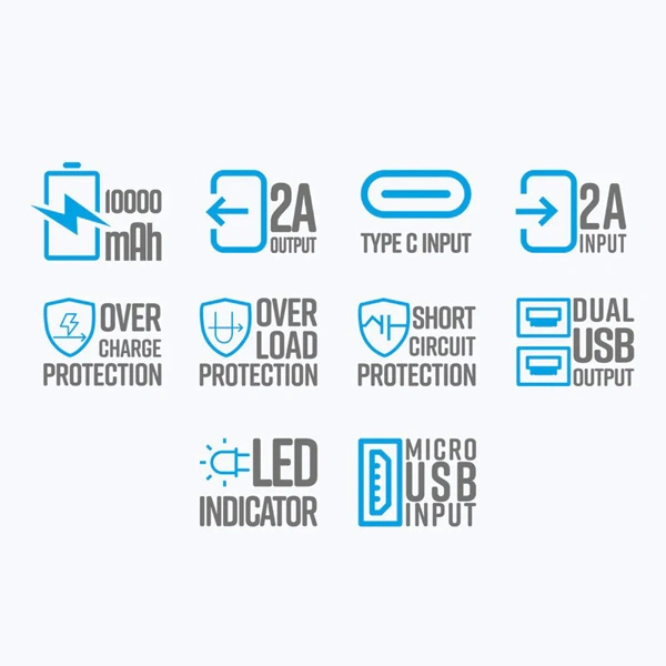 Zebronics Zeb-MB10000S2 Power Bank - Blue - Blue