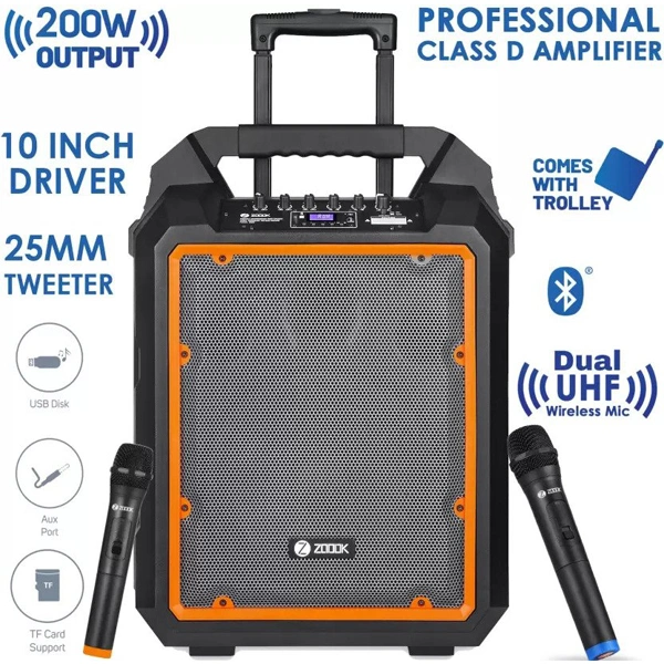 Zoook Herculean Pro Duet 200W Bluetooth Party Speaker With Dual UHF - Black