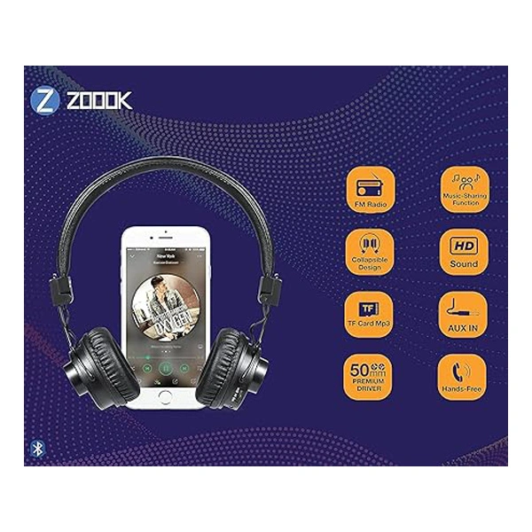 Zoook Jazz Duo 6 in 1 Wireless Bluetooth Headphone with Mic - Black
