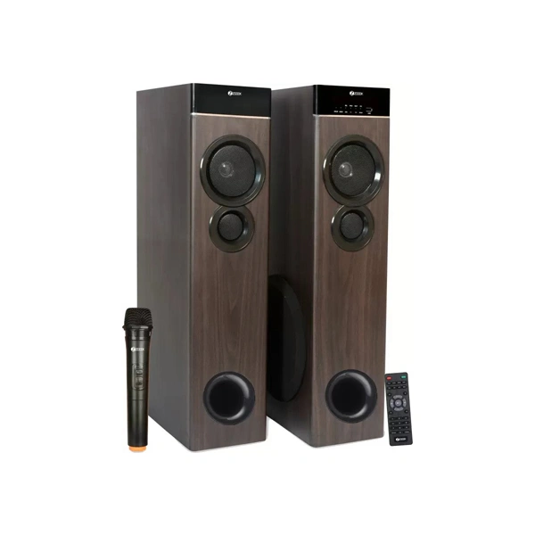 Zoook Twin Barrel 120W Bluetooth Tower Speaker With Wireless Mic - Brown