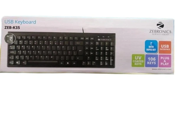 ZEBRONICS Zeb K35 Wired USB Desktop Keyboard  (Black) - Black