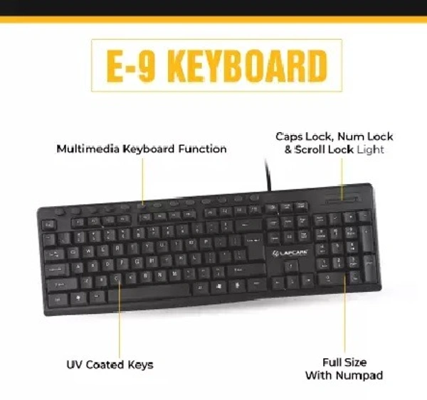 LAPCARE E9 Wired USB Multi-device Keyboard  (Black) - Black