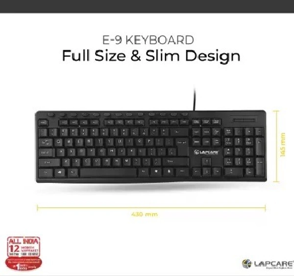 LAPCARE E9 Wired USB Multi-device Keyboard  (Black) - Black