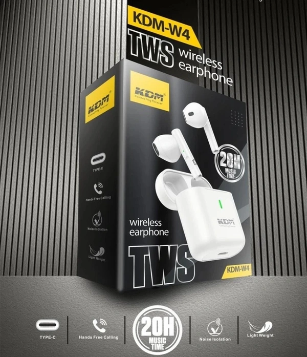 KDM W4 TWS 20 H music Time Wireless Earphone Bluetooth Headset  (White, True Wireless)