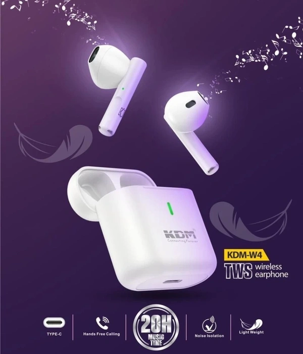 KDM W4 TWS 20 H music Time Wireless Earphone Bluetooth Headset  (White, True Wireless)