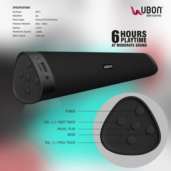 Ubon Sound Aura SP-8005 Mini Soundbar With Karaoke Mic 6 W Bluetooth Soundbar  (Black, Stereo Channel)