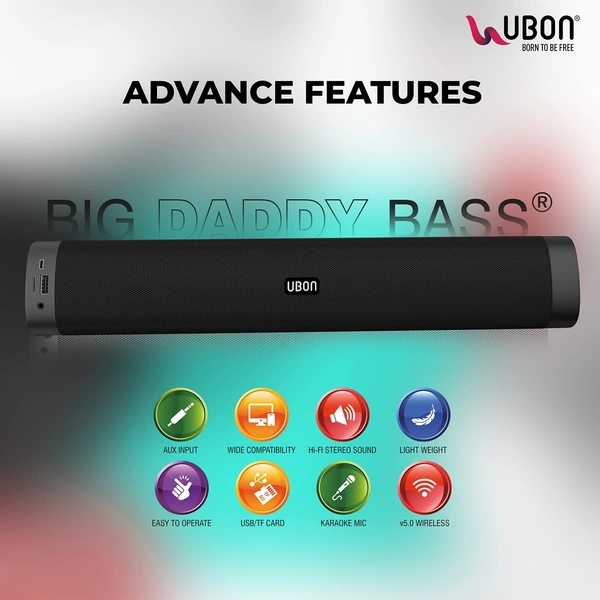 Ubon Sound Aura SP-8005 Mini Soundbar With Karaoke Mic 6 W Bluetooth Soundbar  (Black, Stereo Channel)