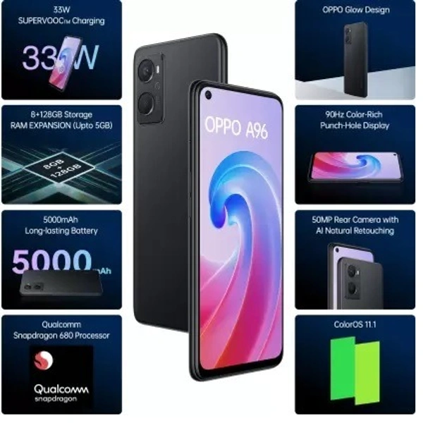 OPPO A96 (Starry Black, 128 GB)  (8 GB RAM) - Starry Black, 128GB, 8GB
