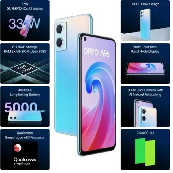 OPPO A96 (Sunset Blue, 128 GB)  (8 GB RAM) - Sunset Blue, 128GB, 8GB