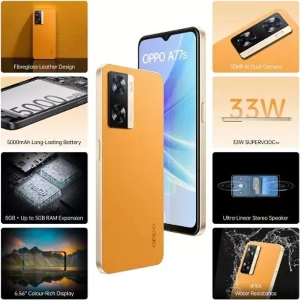 OPPO A77s (Sunset Orange, 128 GB)  (8 GB RAM) - Black, 128GB, 8GB