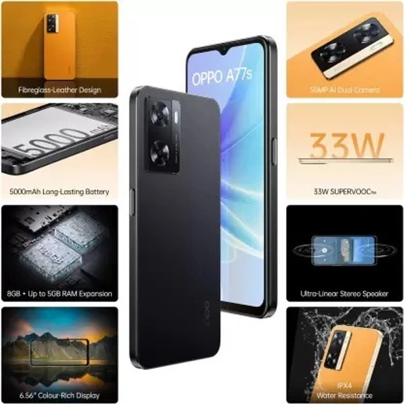 OPPO A77s (Starry Black, 128 GB)  (8 GB RAM) - Starry Black, 128GB, 8GB