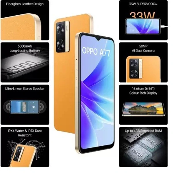 OPPO A77 (Sunset Orange, 128 GB)  (4 GB RAM) - Sunset Orange, 128GB, 4GB