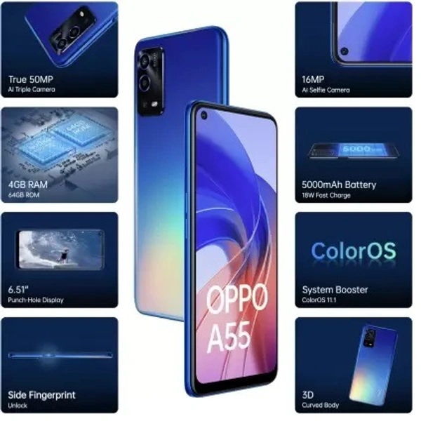 oppo OPPO A55 (Rainbow Blue, 64 GB)  (4 GB RAM) - Rainbow Blue, 64GB, 4GB