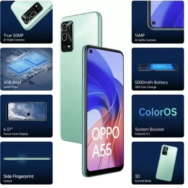 OPPO A55 (Mint Green, 64 GB)  (4 GB RAM) - Mint Green, 64GB, 4GB