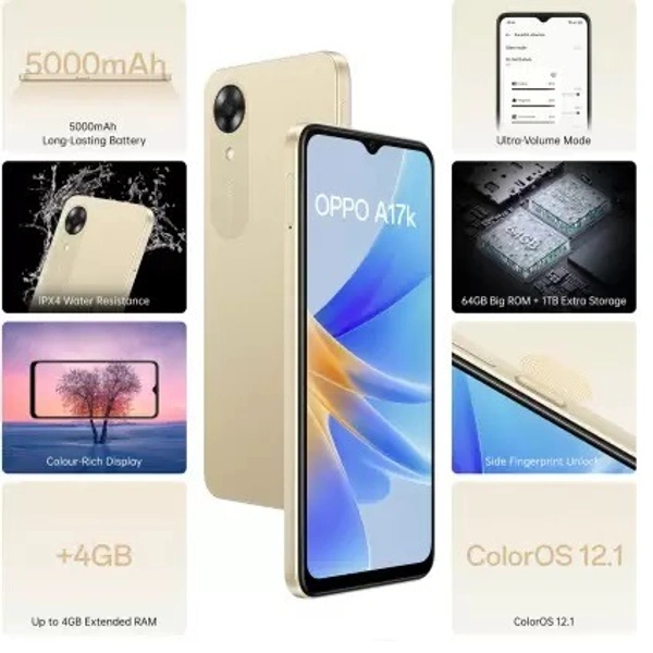 OPPO A17K (GOLD, 64 GB)  (3 GB RAM) - GOLD, 64GB, 4GB
