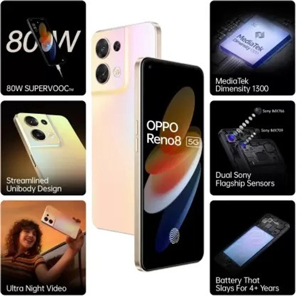 OPPO Reno8 5G (Shimmer Gold, 128 GB)  (8 GB RAM) - Black, 128GB, 8GB