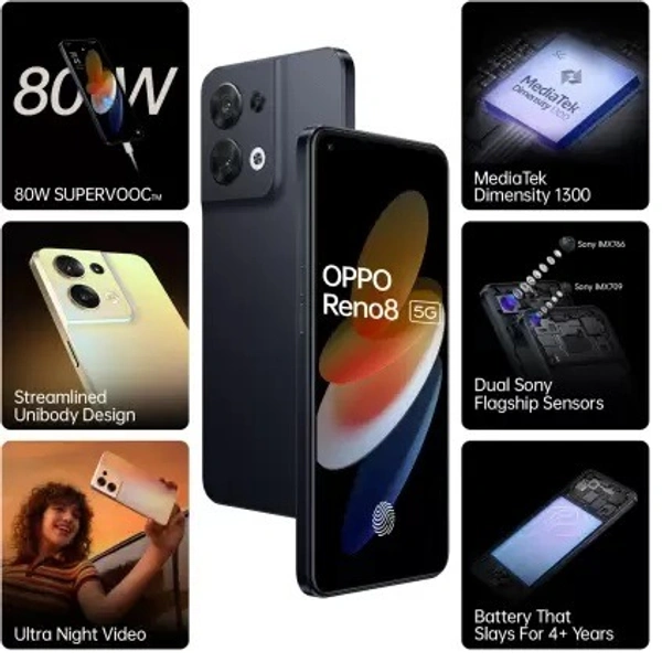 OPPO Reno8 5G (Shimmer Black, 128 GB)  (8 GB RAM) - Shimmer Black, 128GB, 8GB
