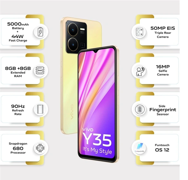 VIVO  vivo Y35 (Dawn Gold, 128 GB)  (8 GB RAM) - Dawn Gold, 128GB, 8GB