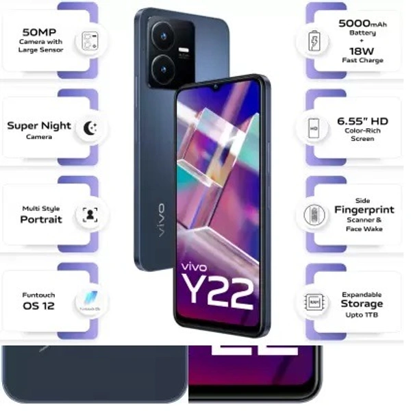 vivo Y22 (Starlit Blue, 128 GB)  (6 GB RAM) - Starlit Blue, 128gb, 6gb