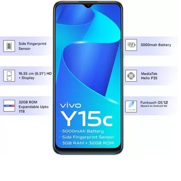 VIVO vivo Y15c (Mystic Blue, 32 GB)  (3 GB RAM) - Mystic Blue, 32GB, 3GB