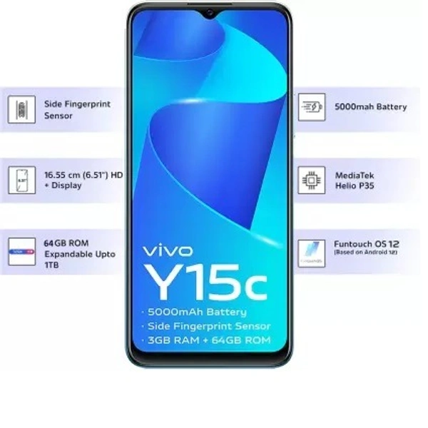VIVO vivo Y15c (Mystic Blue, 64 GB)  (3 GB RAM) - Mystic Blue, 64GB, 3GB