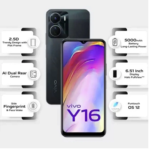 VIVO vivo Y16 (Steller Black, 64 GB)  (3 GB RAM) - Black, 64gb, 3gb