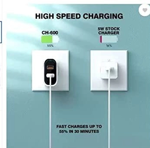 UBON Ubon CH-600 5 W 3.4 A Multiport Mobile Charger with Detachable Cable (White, Cable Included) - WHITE