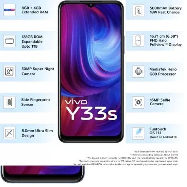 VIVO  vivo Y33s (128 GB)  (8 GB RAM) - Midday Dream, 128GB, 8GB