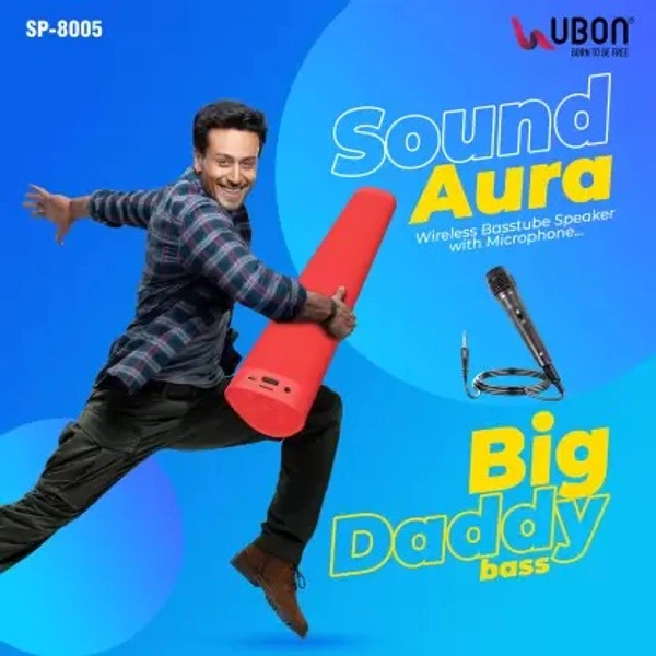 Ubon SP-8005 Sound Aura with Karaoke Mic 6 W Bluetooth Soundbar  (Red, Stereo Channel) - black