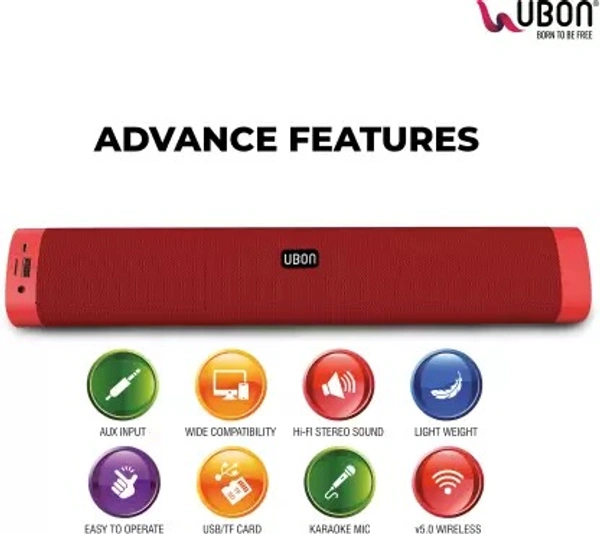 Ubon SP-8005 Sound Aura with Karaoke Mic 6 W Bluetooth Soundbar  (Red, Stereo Channel) - black