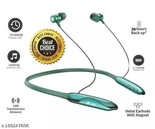 UIND hybass UiNB-6903 Desire 36hrs Battery Backup Wireless Neckband Bluetooth Headset  (Green, In the Ear)