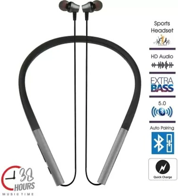 vippo VIPPO VBT-1395 GRAND SERIES 38 Hours Playtime Magnetic storage wireless Neckband Bluetooth Headset  (Grey, In the Ear) - black