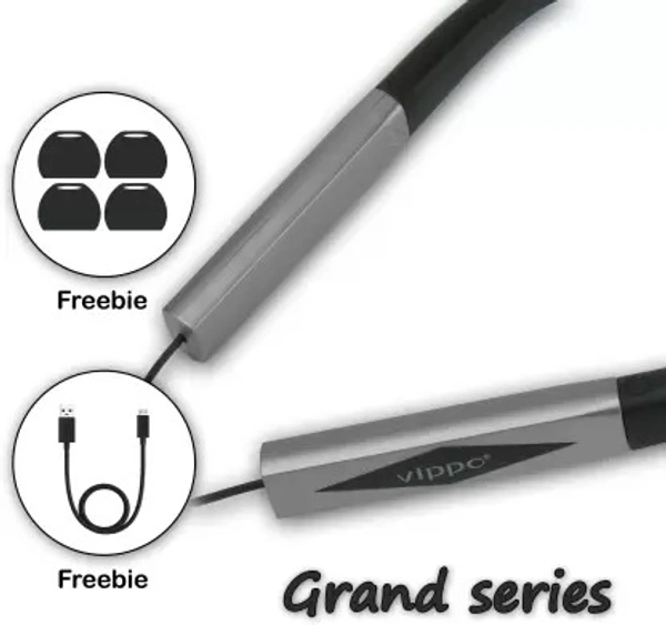 vippo VIPPO VBT-1395 GRAND SERIES 38 Hours Playtime Magnetic storage wireless Neckband Bluetooth Headset  (Grey, In the Ear) - black