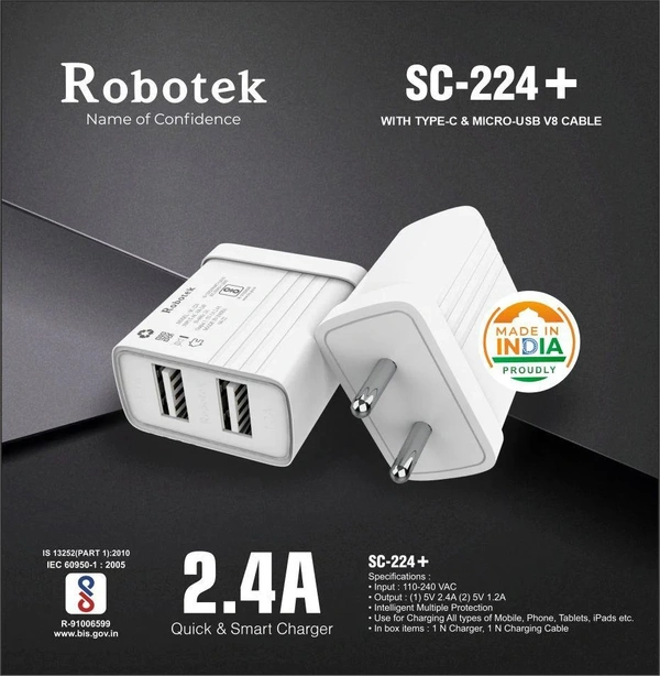 Smart Charger SC-224 Plus with USB Data Cable - WHITE