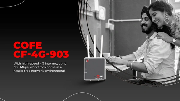 COFE 4G Sim Router with Triple Antenna, Support All GSM Sim with 120 Mtr Range, Speed 300 Mbps 4G Router  (Black, Single Band)
