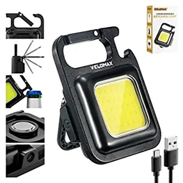 Mini Keychain Flashlights, 800 Lumens Bright COB Rechargeable Keychain Light Pocket Flashlight 4 Light Mode - black