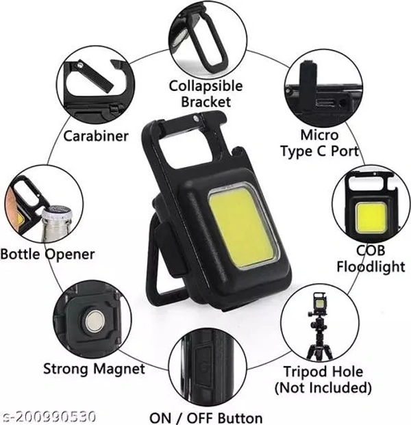 Mini Keychain Flashlights, 800 Lumens Bright COB Rechargeable Keychain Light Pocket Flashlight 4 Light Mode - black