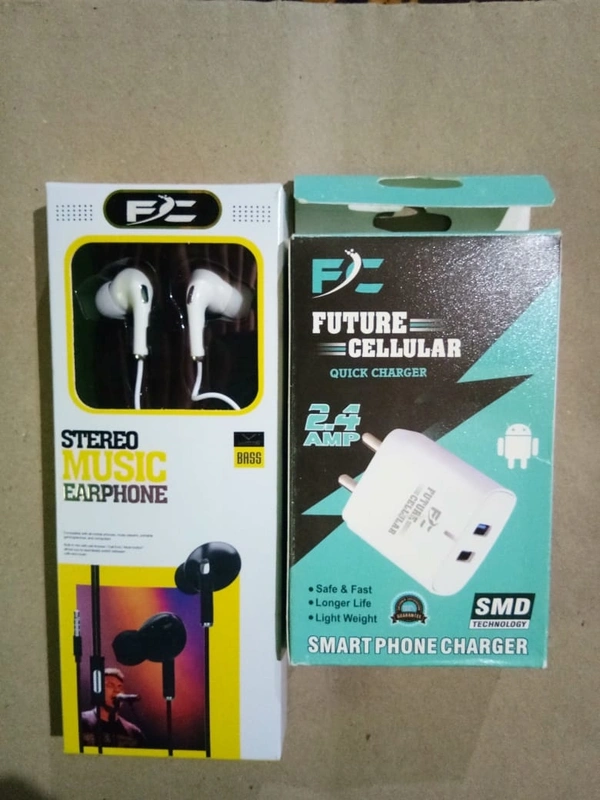Future Cullular Double USB Charger+ Future Cullular High Quality Sound Earphone - white, nun