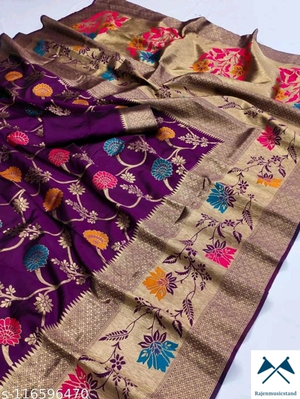 Oma Zari WovenBlouse Pattern: Product DependentNet Quantity (N): SingleSizes: Free Size (Saree Length Size: 5.5 m, Blouse Length Size: 0.8 m)  - All, Free