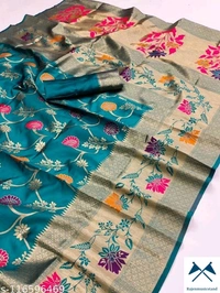 Oma Zari WovenBlouse Pattern: Product DependentNet Quantity (N): SingleSizes: Free Size (Saree Length Size: 5.5 m, Blouse Length Size: 0.8 m)  - All, Free