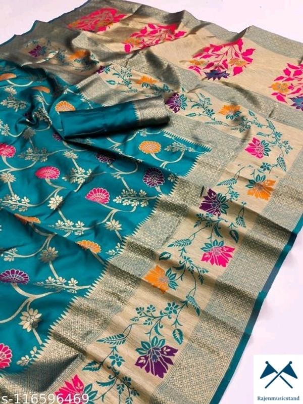 Oma Zari WovenBlouse Pattern: Product DependentNet Quantity (N): SingleSizes: Free Size (Saree Length Size: 5.5 m, Blouse Length Size: 0.8 m)  - All, Free
