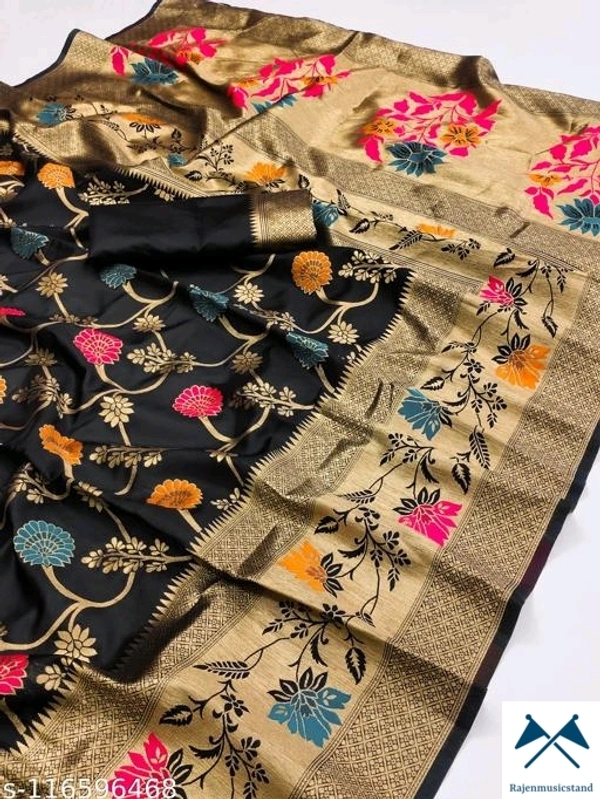 Oma Zari WovenBlouse Pattern: Product DependentNet Quantity (N): SingleSizes: Free Size (Saree Length Size: 5.5 m, Blouse Length Size: 0.8 m)  - All, Free