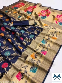 Oma Zari WovenBlouse Pattern: Product DependentNet Quantity (N): SingleSizes: Free Size (Saree Length Size: 5.5 m, Blouse Length Size: 0.8 m)  - All, Free