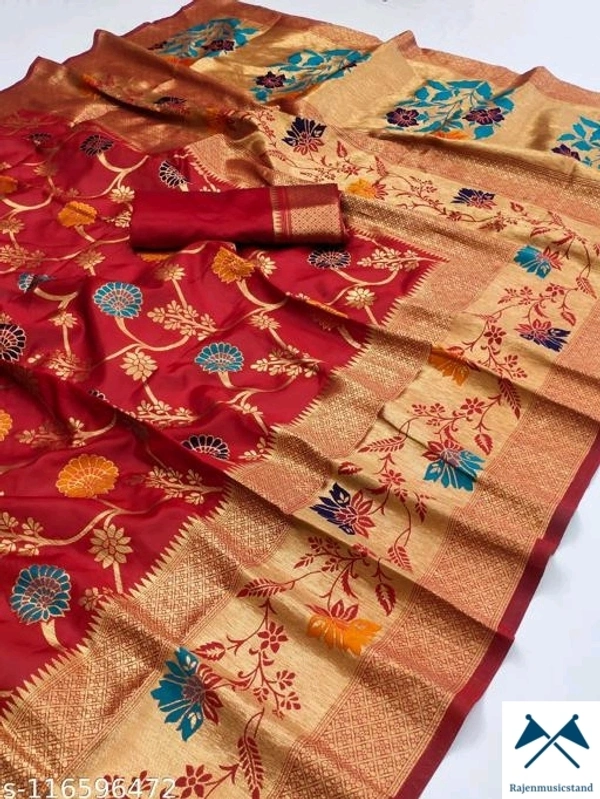 Oma Zari WovenBlouse Pattern: Product DependentNet Quantity (N): SingleSizes: Free Size (Saree Length Size: 5.5 m, Blouse Length Size: 0.8 m)  - All, Free