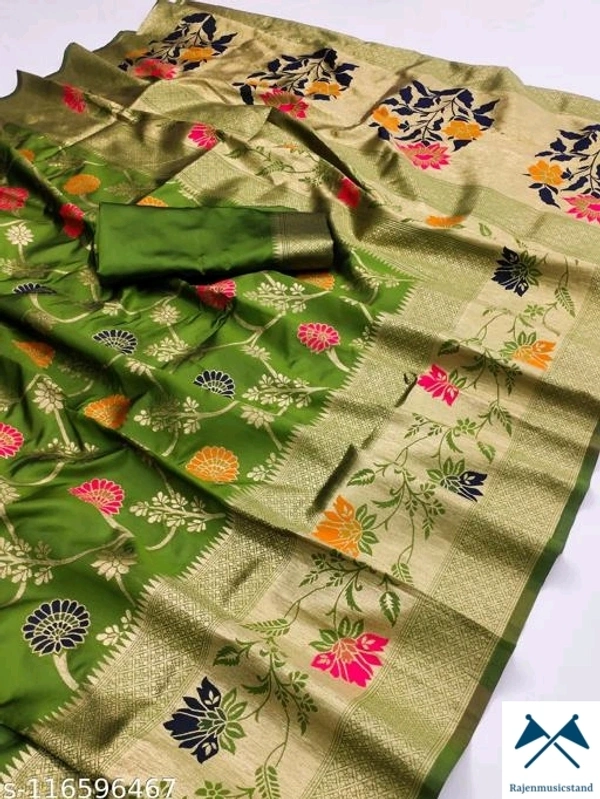 Oma Zari WovenBlouse Pattern: Product DependentNet Quantity (N): SingleSizes: Free Size (Saree Length Size: 5.5 m, Blouse Length Size: 0.8 m)  - All, Free