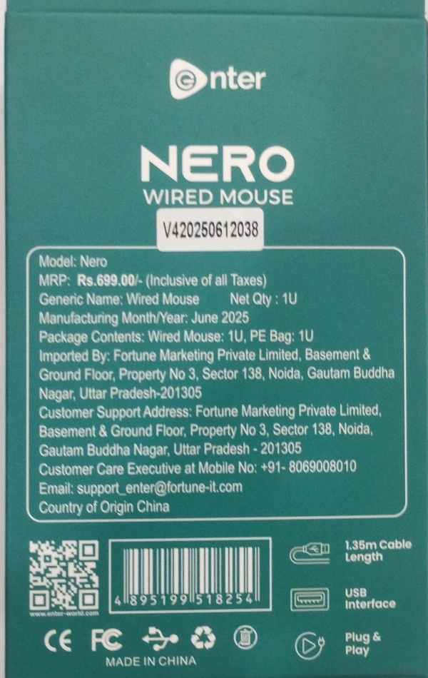 Enter USB Mouse - Black, Nero