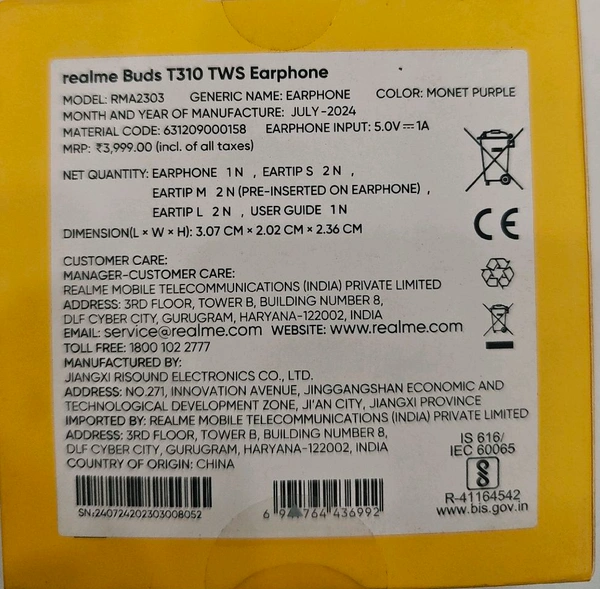 Realme Buds T310 